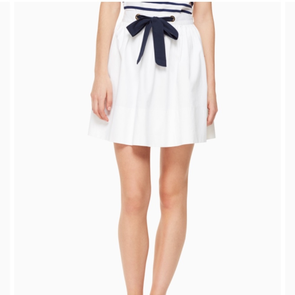 NEW Kate Spade white sailor twill bow tie skirt 10